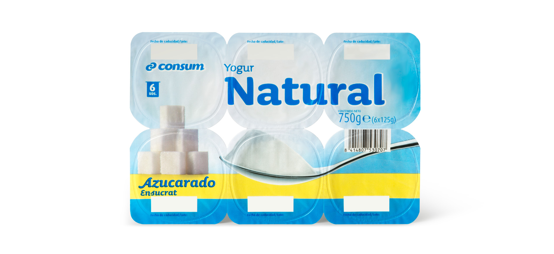 Diseño del Packaging de Yogures Sabores de Supermercados Consum por Puigdemont Roca Design Agency