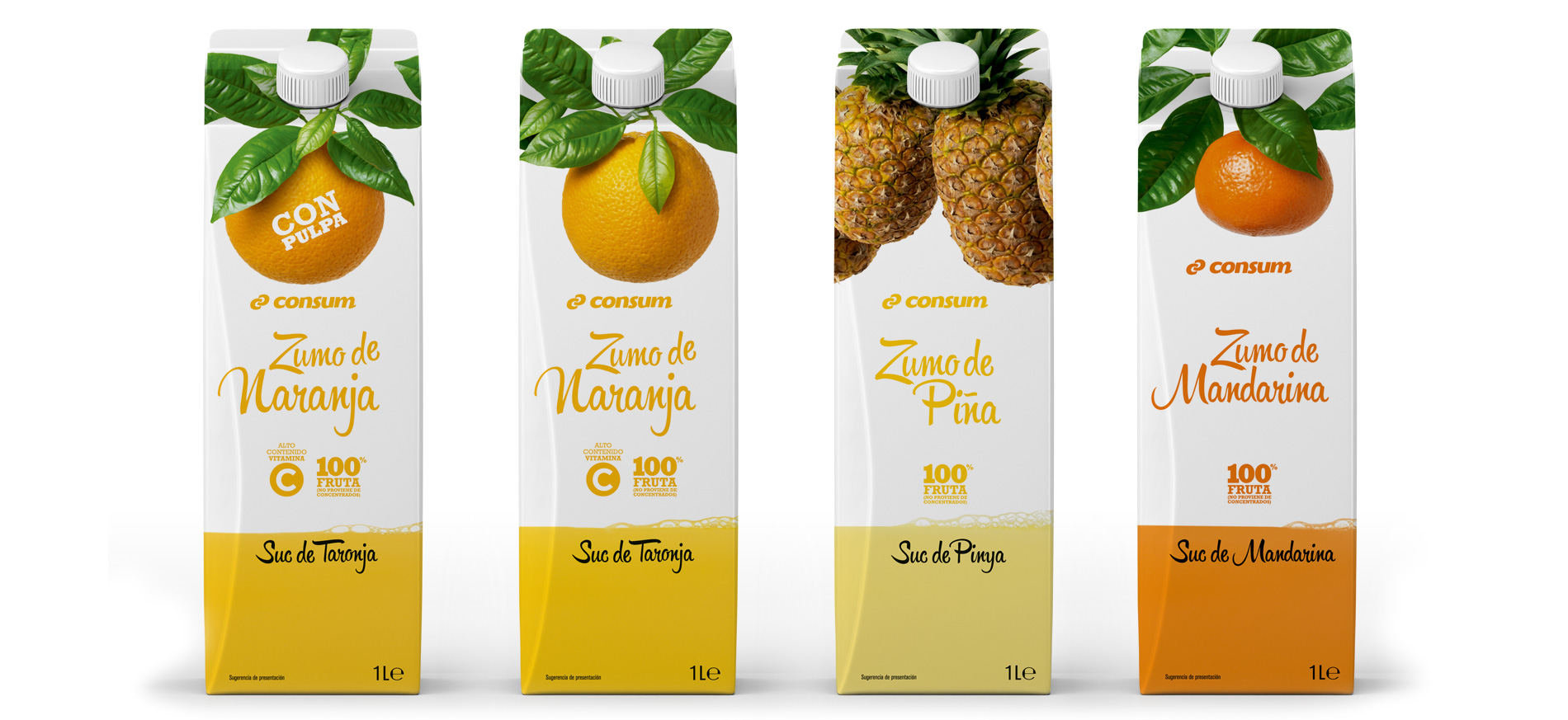 Diseño del Packaging de Zumos Regrigerados de Supermercados Consum por Puigdemont Roca Design Agency