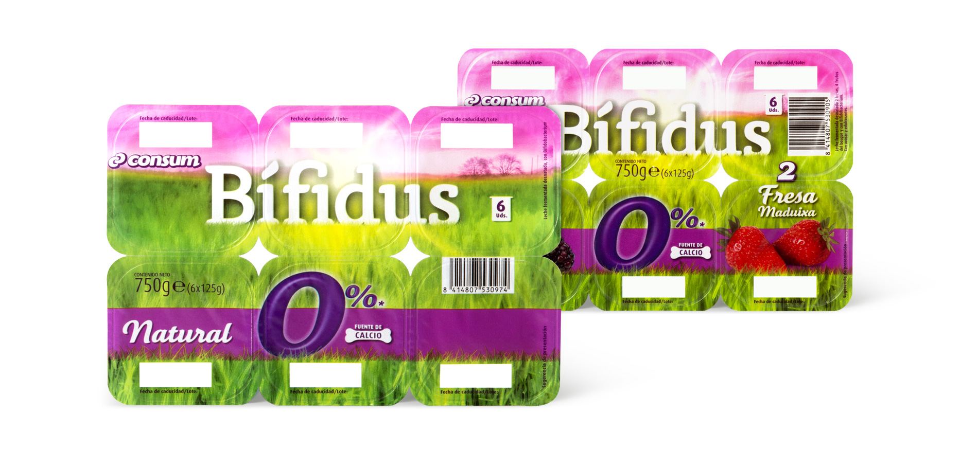 Diseño del Packaging de Yogures Bífidus 0% de Supermercados Consum por Puigdemont Roca Design Agency