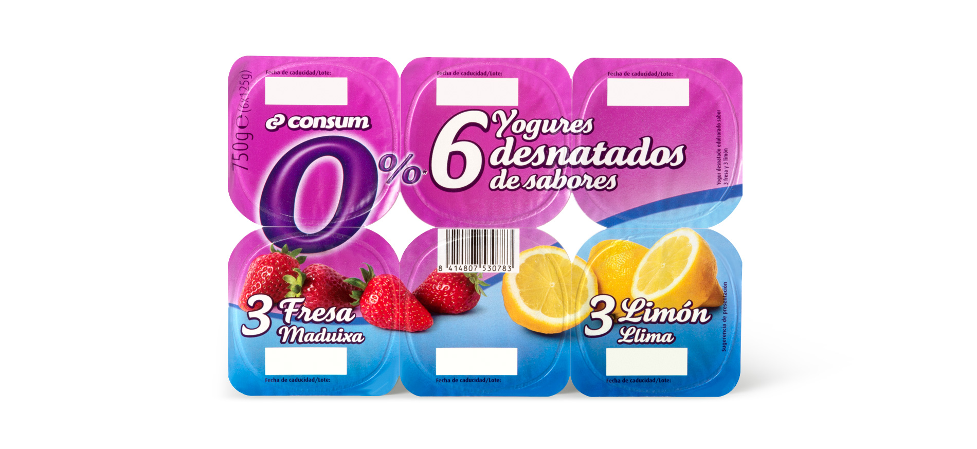 Diseño del Packaging de Yogures Desnatados 0% de Supermercados Consum por Puigdemont Roca Design Agency